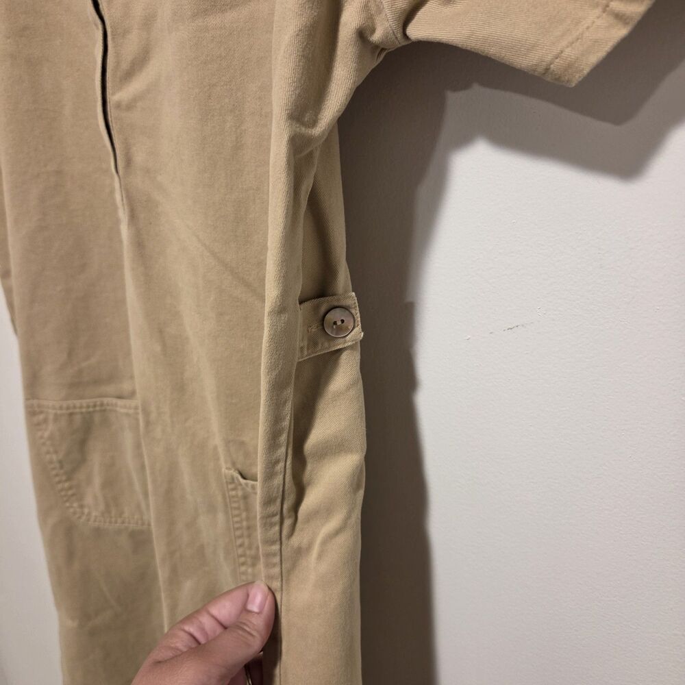 Vintage 90s Khaki Shirt Dress Medium 100% Cotton Safari Y2K Boxy Utility Mini - Picture 7 of 10